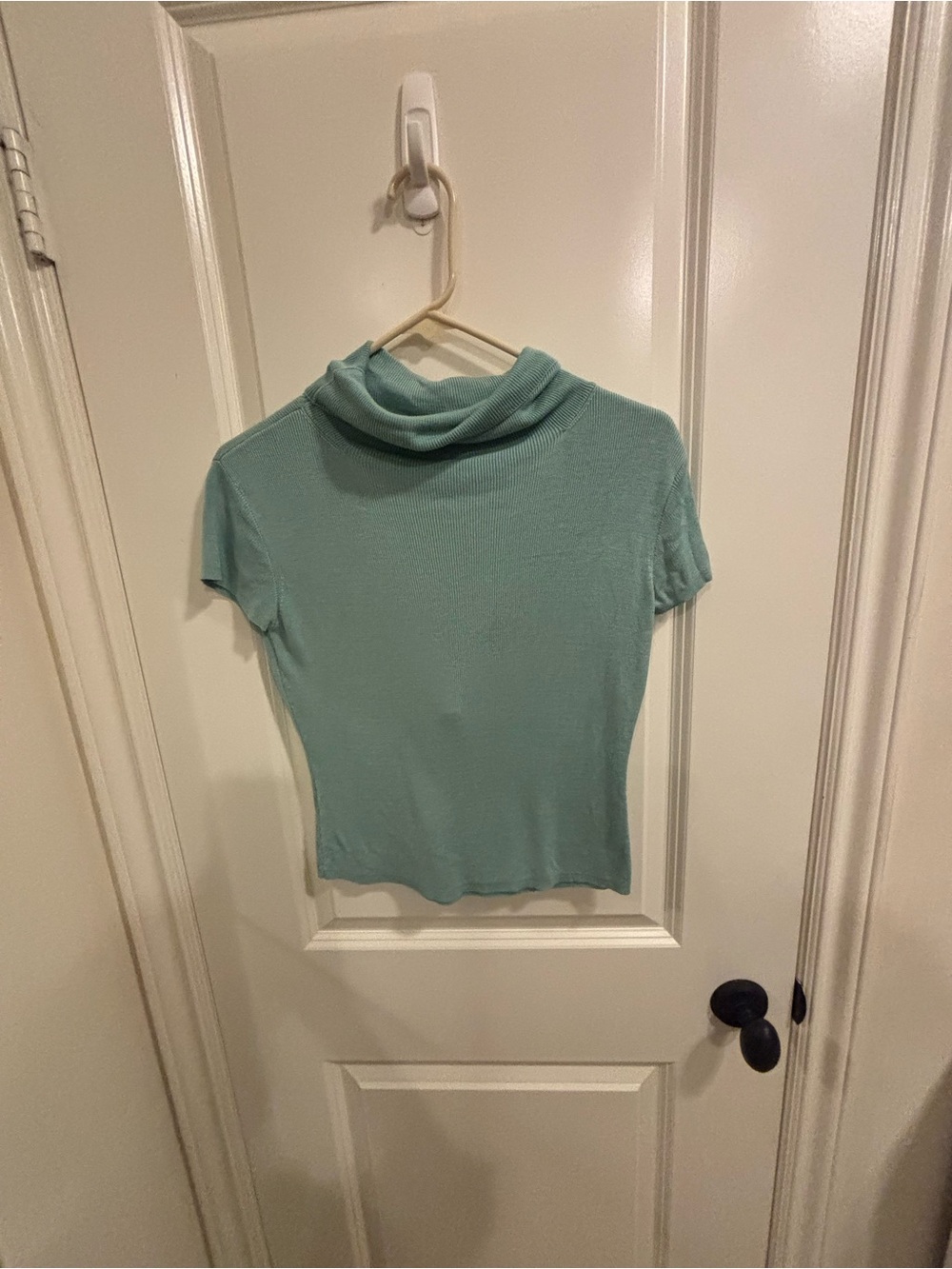 Ann Taylor LOFT 100% Silk Sweater XS Seafoam Green Short Sleeve Cowl Neck Ribbed
